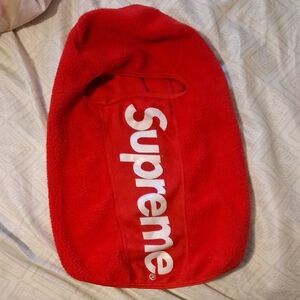 Supreme Red Fleece Face Mask with White Logo